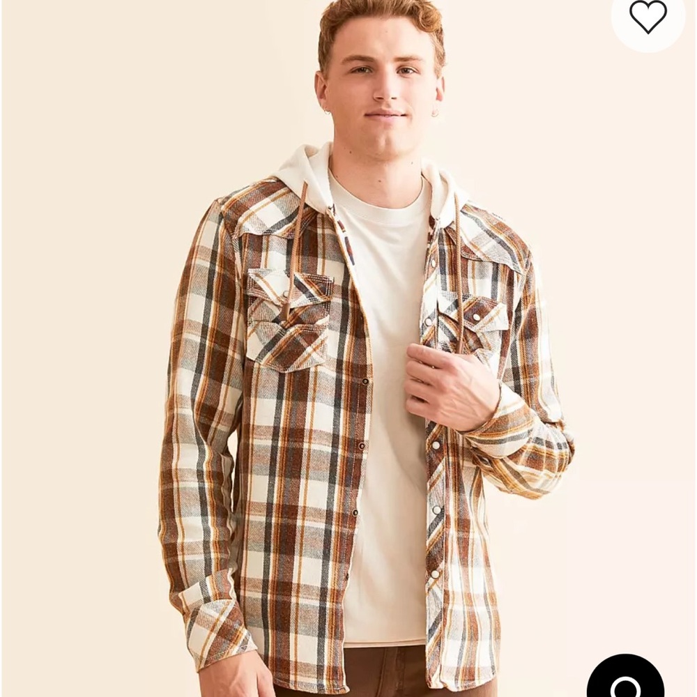 BKE Brown Plaid Shirt Jacket with Hood size M NWOT!